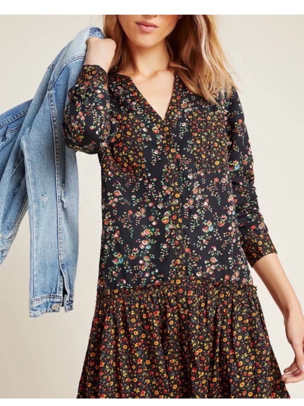 Maeve by Anthropologie Marlie Button-Front Chambray Tunic Dress Size 8